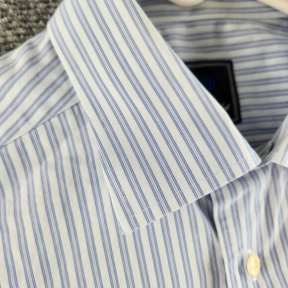 David Donahue Button Up Shirt Cotton Long Sleeve 16.5 34/35 Trim Blue Striped - Picture 4 of 16